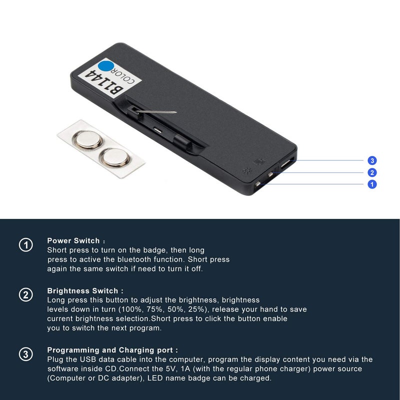 Coolbird Blue LED Name Tag, Rechargeable Wireless Bluetooth LED Name Badge Reuseable Price Tag 44x11 Pixels Digital Sign for Restaurant Shop Exhibition Nightclub Hotel - Image 5